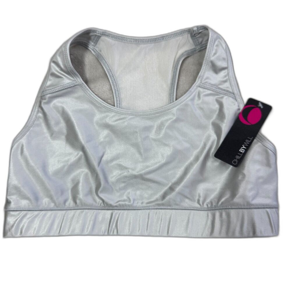 Chillbywill Silver/Grey Metallic Racerback Sports Bra Size 3 NWT